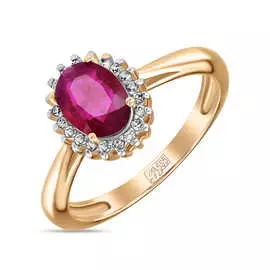 Золотое Кольцо c бриллиантами и рубином