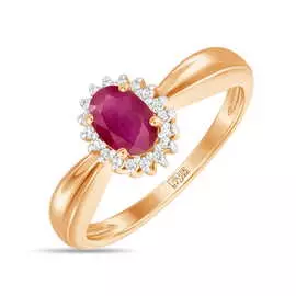 Золотое кольцо c бриллиантами и рубином