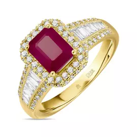 Золотое кольцо c бриллиантами и рубином