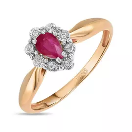 Золотое Кольцо c бриллиантами и рубином