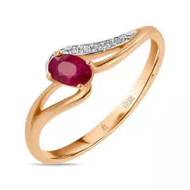 Золотое кольцо c бриллиантами и рубином
