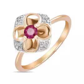 Золотое кольцо c бриллиантами и рубином