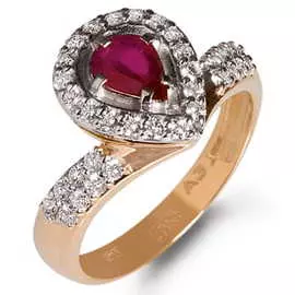 Золотое Кольцо c бриллиантами и рубином