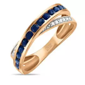 Золотое кольцо c бриллиантами и сапфирами