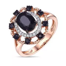 Золотое кольцо c бриллиантами и сапфирами