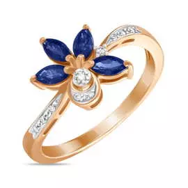 Золотое Кольцо c бриллиантами и сапфирами