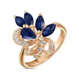 Золотое кольцо c бриллиантами и сапфирами