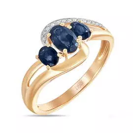 Золотое кольцо c бриллиантами и сапфирами