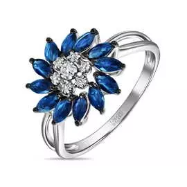 Золотое кольцо c бриллиантами и сапфирами