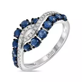 Золотое кольцо c бриллиантами и сапфирами