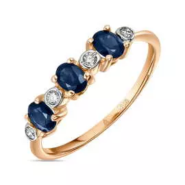 Золотое кольцо c бриллиантами и сапфирами