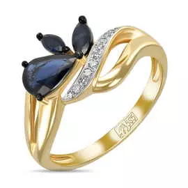 Золотое кольцо c бриллиантами и сапфирами