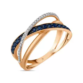 Золотое кольцо c бриллиантами и сапфирами