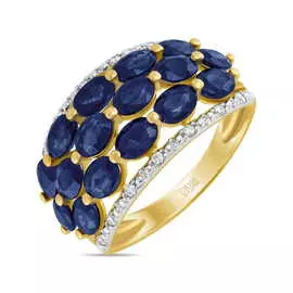 Золотое Кольцо c бриллиантами и сапфирами
