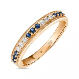 Золотое кольцо c бриллиантами и сапфирами