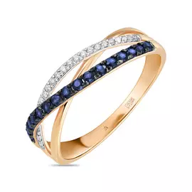 Золотое кольцо c бриллиантами и сапфирами