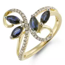 Золотое кольцо c бриллиантами и сапфирами