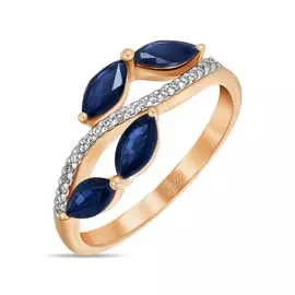 Золотое кольцо c бриллиантами и сапфирами