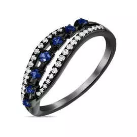 Золотое кольцо c бриллиантами и сапфирами