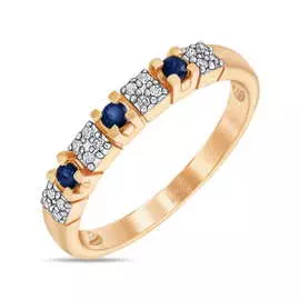 Золотое кольцо c бриллиантами и сапфирами