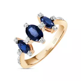 Золотое кольцо c бриллиантами и сапфирами