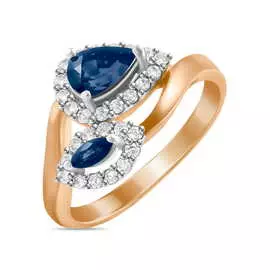 Золотое кольцо c бриллиантами и сапфирами