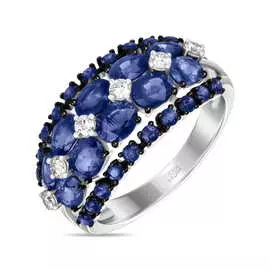 Золотое Кольцо c бриллиантами и сапфирами