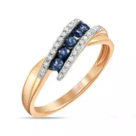 Золотое кольцо c бриллиантами и сапфирами