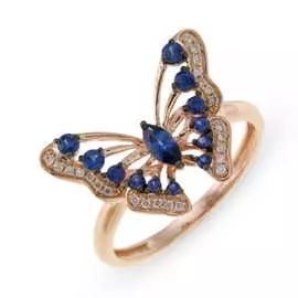 Золотое кольцо c бриллиантами и сапфирами