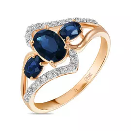 Золотое Кольцо c бриллиантами и сапфирами