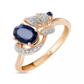 Золотое кольцо c бриллиантами и сапфирами