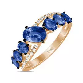 Золотое кольцо c бриллиантами и сапфирами