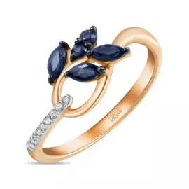 Золотое кольцо c бриллиантами и сапфирами