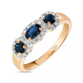 Золотое кольцо c бриллиантами и сапфирами