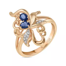 Золотое кольцо c бриллиантами и сапфирами