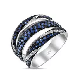 Золотое кольцо c бриллиантами и сапфирами