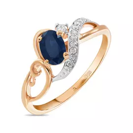 Золотое кольцо c бриллиантами и сапфиром