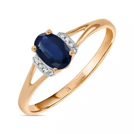 Золотое кольцо c бриллиантами и сапфирами