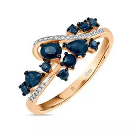 Золотое кольцо c бриллиантами и сапфирами