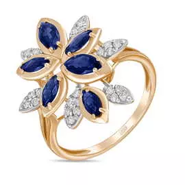 Золотое кольцо c бриллиантами и сапфирами