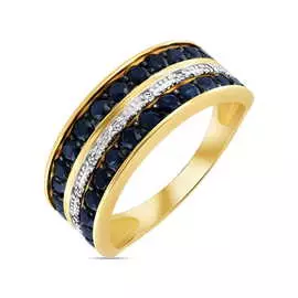 Золотое кольцо c бриллиантами и сапфирами
