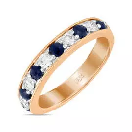 Золотое кольцо c бриллиантами и сапфирами