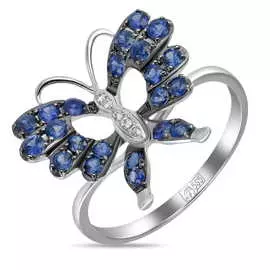 Золотое Кольцо c бриллиантами и сапфирами