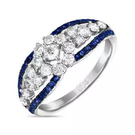 Золотое кольцо c бриллиантами и сапфирами