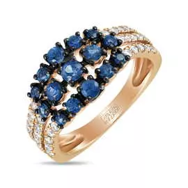 Золотое Кольцо c бриллиантами и сапфирами