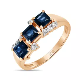 Золотое кольцо c бриллиантами и сапфирами