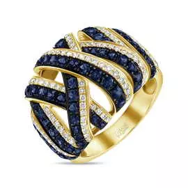 Золотое кольцо c бриллиантами и сапфирами