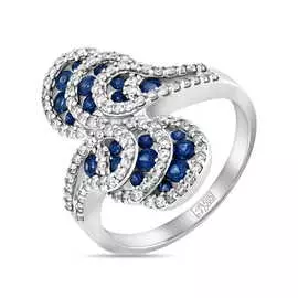 Золотое кольцо c бриллиантами и сапфирами