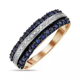 Золотое Кольцо c бриллиантами и сапфирами