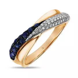 Золотое кольцо c бриллиантами и сапфирами